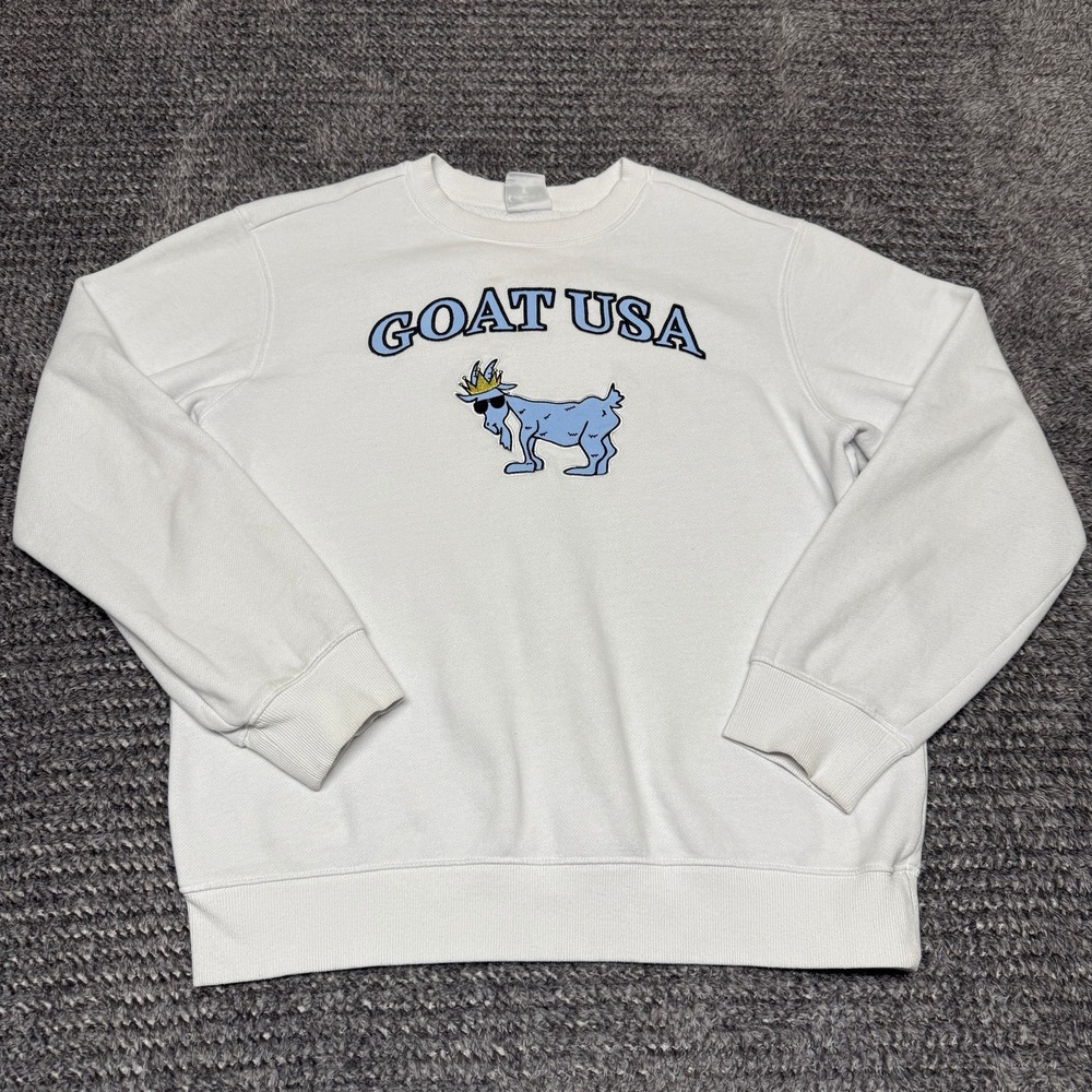 GOAT USA Unisex Sweatshirt Medium White‎ Graphic Embroidered Logo Pullover